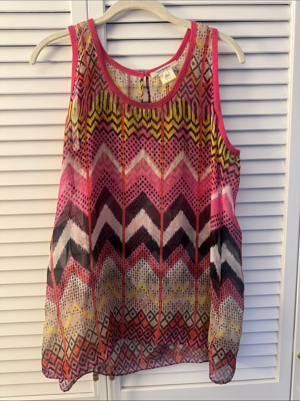 Carven Pink Multicolor Chevron Print Sleeveless Tank Large